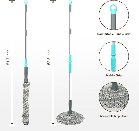 Self Wringing Floor Cleaner with 52.5 Inch Long Handle, Heavy Duty Wet Mop for Hardwood, Tile, Vinyl, Laminate Floors (White)