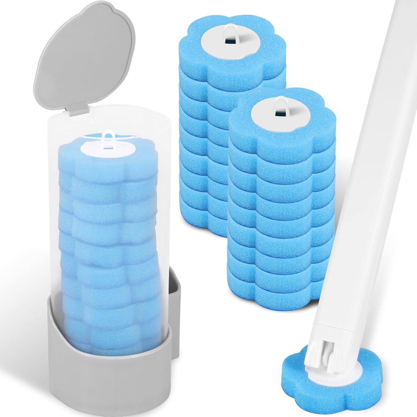 24pcs Toilet Brush Refills Replacement Sponge Heads for Toilet Bowl Cleaner Wand Hygienic Scrubbing Pads Deep Cleaning No Handle