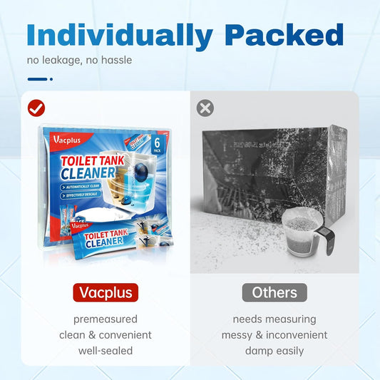 Vacplus Toilet Tank Cleaner - 6 Pack Automatic Descaler Tablets, Powerful Mold & Rust Remover, Long-Lasting Bowl Cleaning Solution