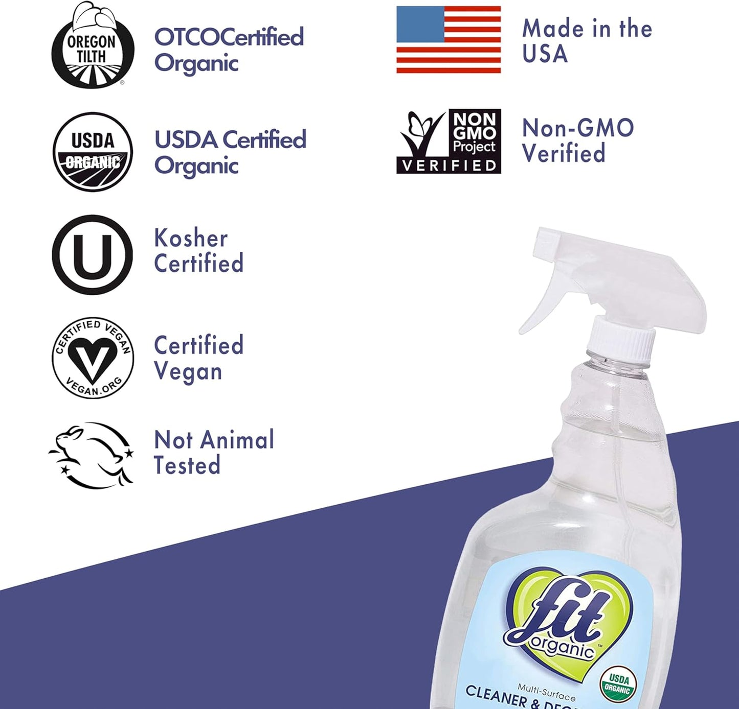 Fit Organic Multi-Surface Cleaner & Degreaser Spray – USDA Organic, Plant-Based, Biodegradable, Tough on Grease & Grime, Natural All-Purpose Spray for Kitchen, Bathroom, Oven & Toilet - (32oz)