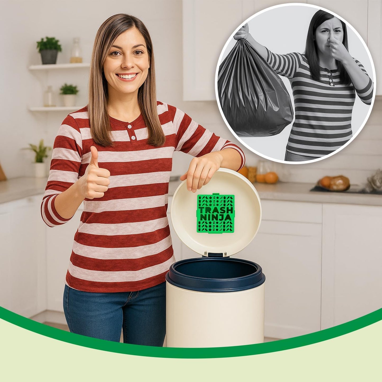 Trash Ninja Trash Odor Eliminator – Long-Lasting Citrus Scent Deodorizer with Activated Charcoal, Stick-On Freshener for Garbage Can, Fridge, Bathroom, Kitchen, and Diaper Pail Odors