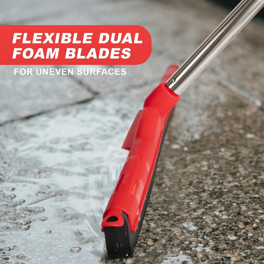 Floor Squeegee Scrubber Adjustable & Detachable Stainless Steel Handle Heavy Duty Household Broom EVA Foam Blade for Garage Courtyard Shower Bathroom Floor Marble Glass Tile Water Foam Cleaning