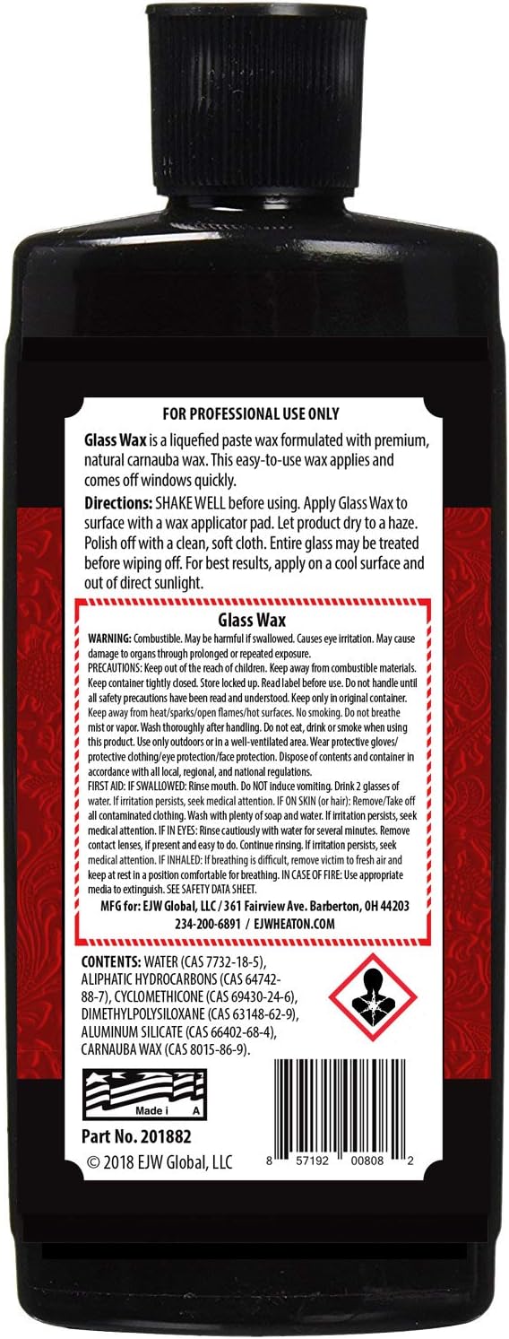 E.J. Wheaton Glass Wax, Polishes and Protects Windows, Mirrors and Metal Surfaces, Dries Chalk White, Easy to Apply and to Remove, Made in USA