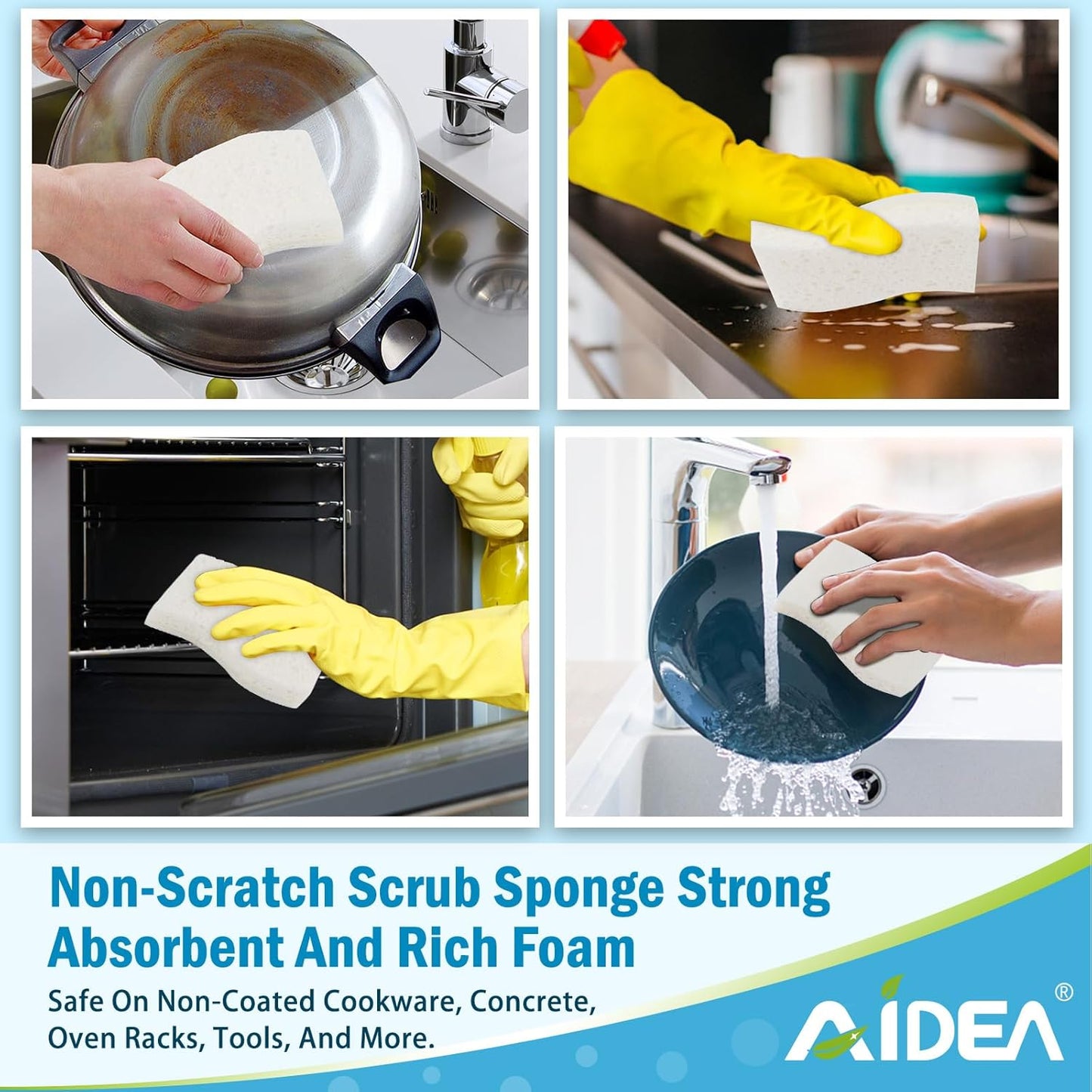 AIDEA XL Sponges Kitchen, 12Count, Non-Scratch Dish Sponges, Large Natural Sponge for Non Stick Cookware, Cellulose Cleaning Sponge for Dishes, Bathroom, Household