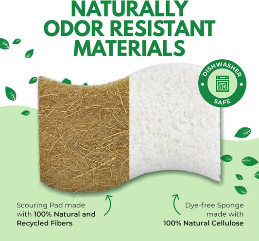 AIRNEX Natural Kitchen Sponges (12 Pack) - Biodegradable Cellulose & Coconut Scrubber Dish Sponges for Kitchen - Eco-Friendly, Non Scratch, Compostable, Non Toxic S-Shaped Natural Sponges for Dishes