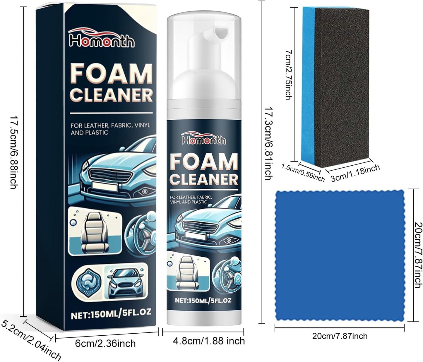 5 OZ (150 ml) Car Multi-Purpose Foam Cleaner, Interior Cleaner, Car Interior Ceiling Leather Seat Power Foam Cleaning