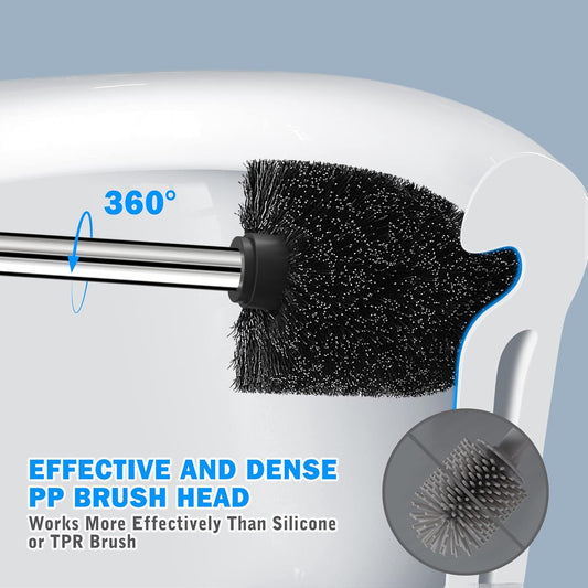 Toilet Brush and Holder, Toilet Brush with 304 Stainless Steel Long Handle, Toilet Bowl Brush for Bathroom Toilet-Elegant-Cleaning-Bristles(White)