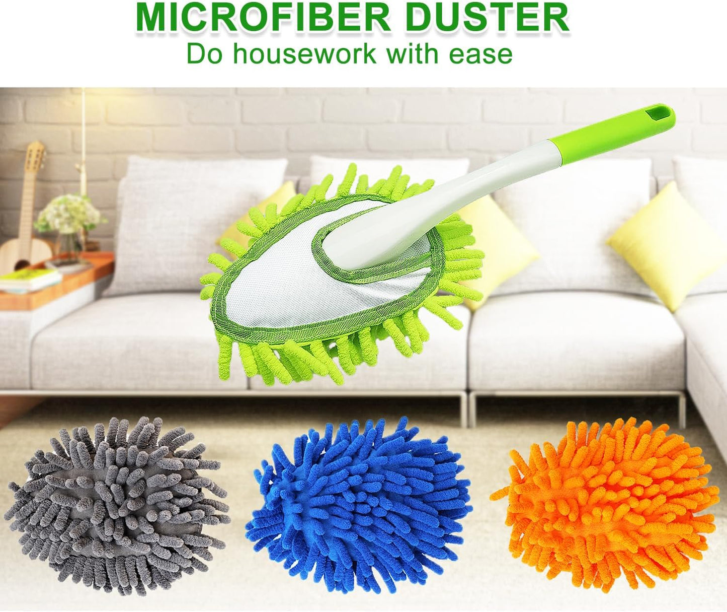 Microfiber Feather Duster,13 Inch Length, with 4 pcs Washable Cloth, Car Duster, Perfect for Cleaning Windows, Tables, Cars,Furniture, Keyboards, Fans, Screens,Mirrors