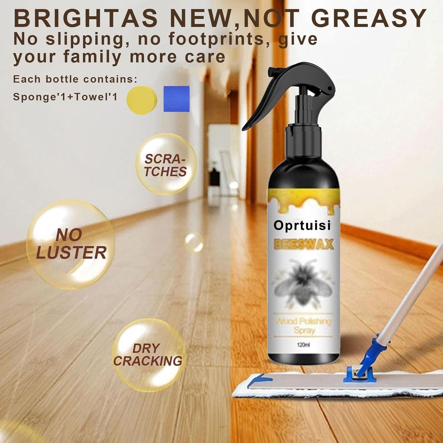 Oprtuisi Natural Beeswax Furniture Polish Spray, Wood Cleaner and Polish, 2-Pack