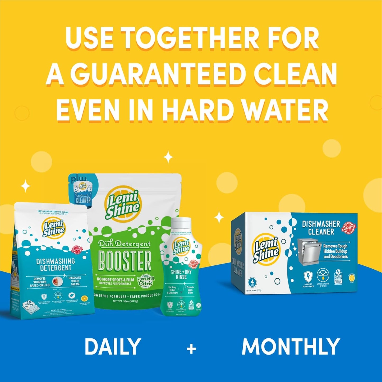 Lemi Shine Natural Dish Detergent Booster - Hard Water Stain Remover - Multi-Use Citric Acid Cleaner - 24 oz (2 Pack)