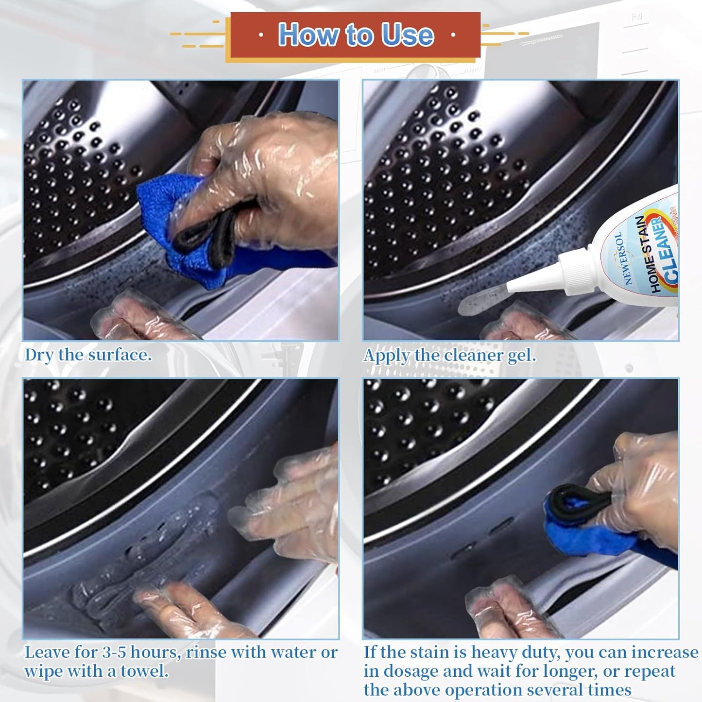 Black Stain Remover Gel Washing Machine Cleaner Front Loader Grout Cleaner Home Stain Removal Gel for Washer Kitchen Sink Showers Bathroom and Floor Tile 8Fl Oz