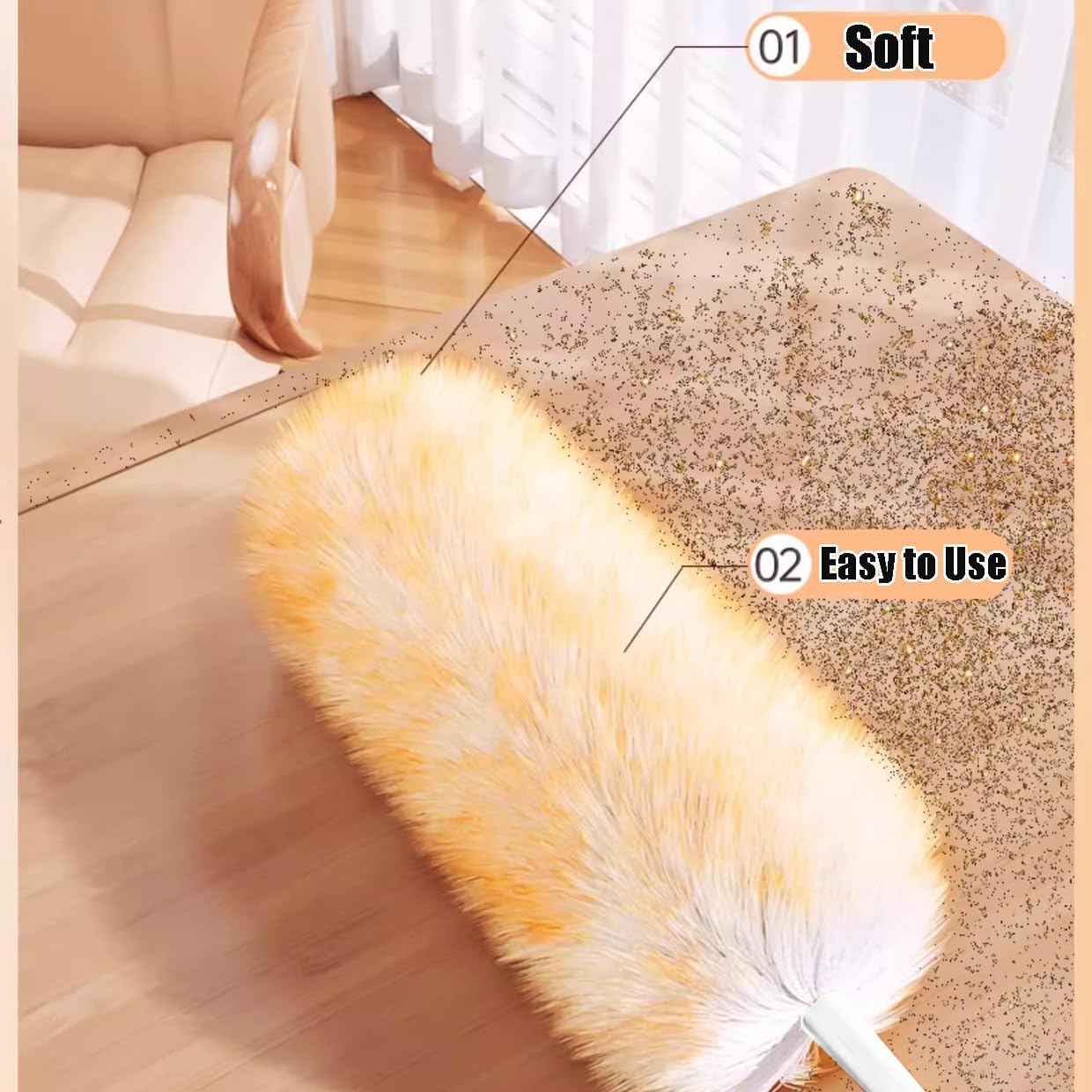 Lambswool Feather Duster with Extension Pole up to 57.5inch,Extendable Feather Duster Used for Cleaning High Ceiling Fan, High Ceilings,Furniture,Hard to Reach Areas