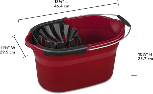 Sterilite 17.5 Qt Mop Bucket with Handle and Wringer, Ideal for Household Cleaning and Mopping, 2 Spouts to Easily Pour Water, Red, 4-Pack