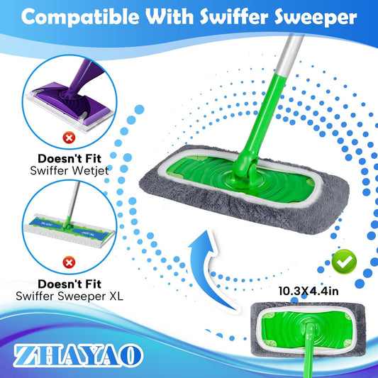 6 Pack Reusable Microfiber Mop Pads Compatible with Swiffer Sweeper, Dry Sweeping Cloths & Wet Mopping Cloths, Washable Mop Pads for Surface/Hardwood Floor Cleaning