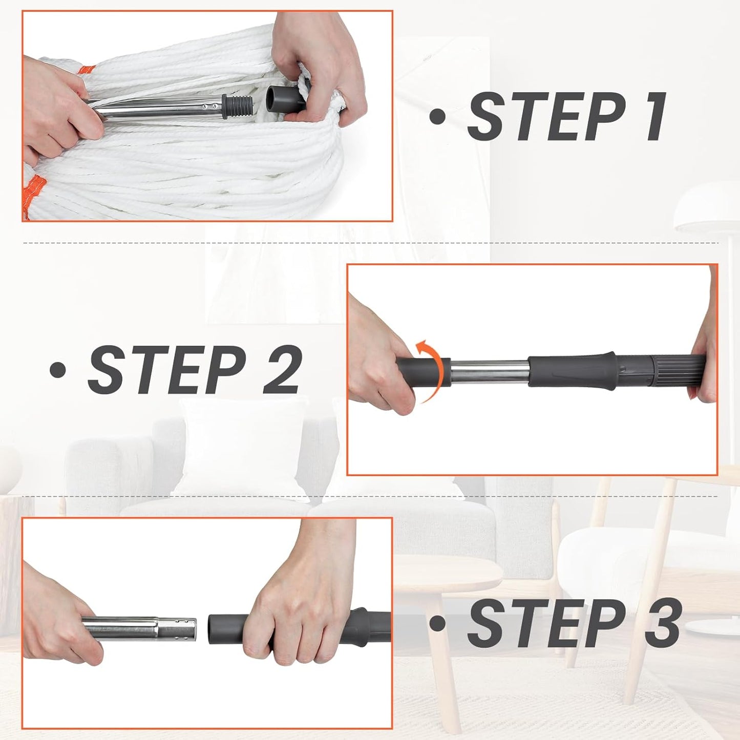 Self-Wringing Twist Floor Mops – 55” Long Handle Microfiber Mops for Hardwood Floor Cleaning, Heavy Duty Easy Squeeze Wet Mop for Tile Marble Wood Laminate