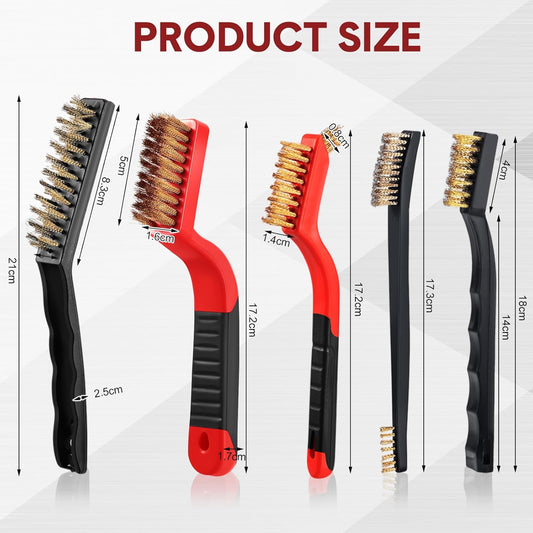 Sumind 30 Pcs Wire Cleaning Brush Set Nylon/ Stainless Steel/ Brass Metal Brush with Curved Handle Grip Paint Remover for Cleaning Rust Grout Cleaner (Nylon, Brass, Stainless Steel)