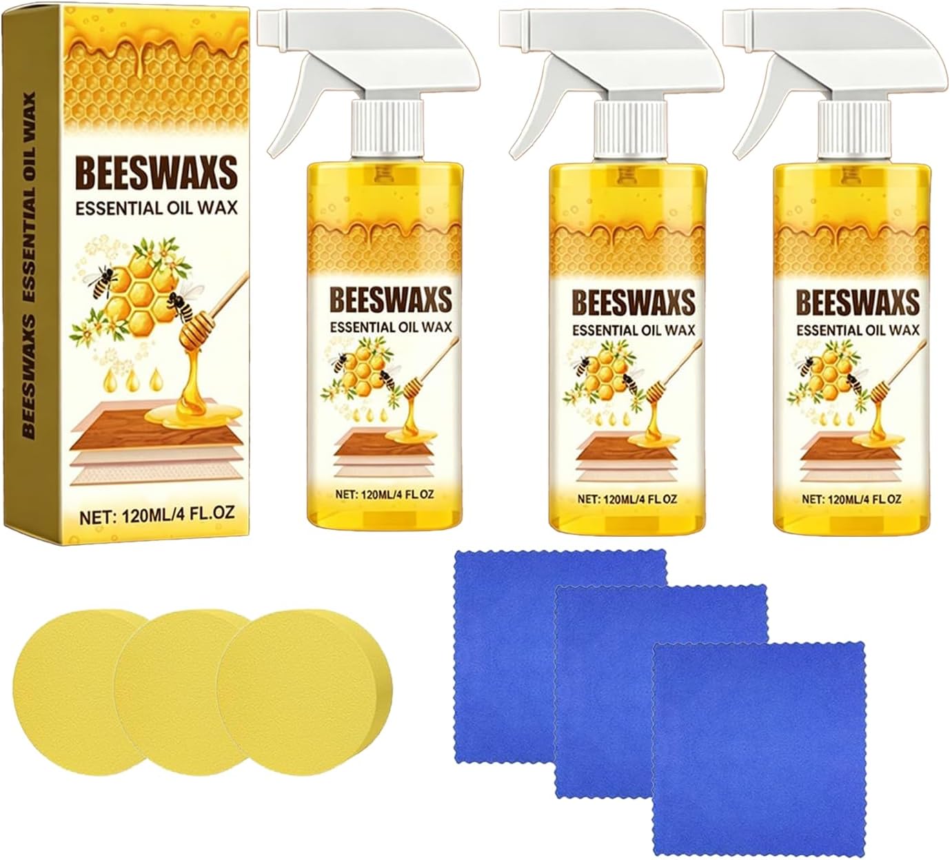 Beeswax Spray Furniture Polish, Wood Cleaner Repairing, Natural Beeswax Care for Living Rooms,Kitchens,Wood Furniture Floors, Restores Shine & Removes Scratches (3PC)
