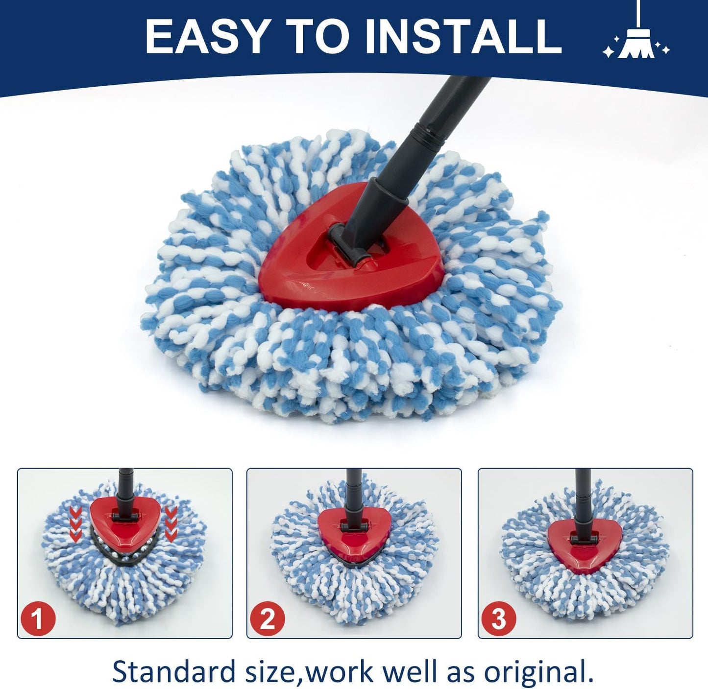 Mop Head Replacement Compatiable with Ocedar RinseClean 2-Tank System, Mircofiber Mop Heads Refill and Scrub Brush for O Cedar Rinseclean Spin Mop, 6 Pack Mop Refills & 2 Scrub Head for Floor Cleaning
