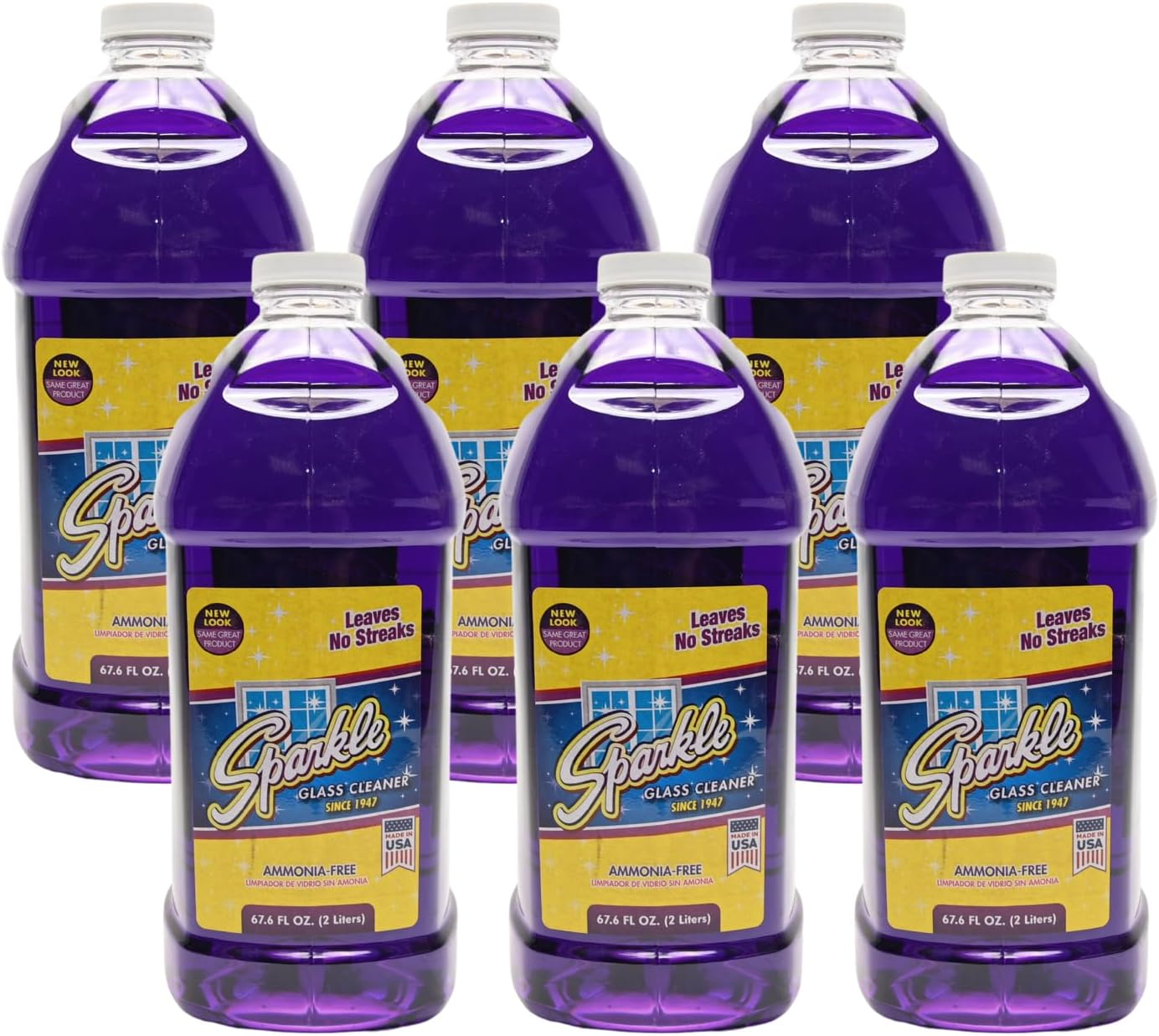 Sparkle Ammonia-Free Glass Cleaner Refill, Heavy Duty Streak-Free Window & Mirror Cleaner Spray, Original Formula, 2L Bottle (Pack of 2)