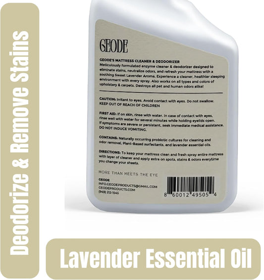 Geode Mattress Cleaner & Deodorizer – Natural Enzyme Formula for Stain & Odor Removal, Sweet Lavender Aroma, Eco-Friendly & Non-Toxic, Safe for All Fabrics (32fl oz)
