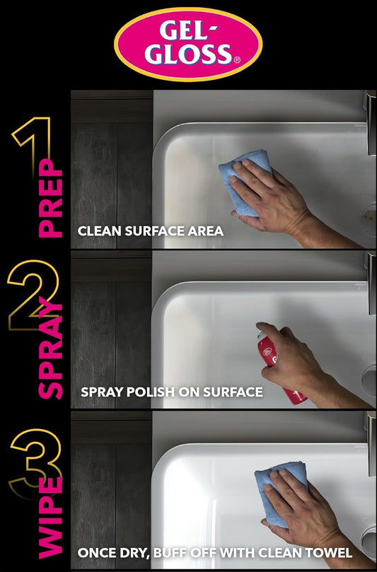 Gel-Gloss Kitchen & Bath Polish Aerosol | Carnauba Cleaner Wax Formulation | Removes Water Spots, Light Scratches & Stains | Restores Color & Shine | Carnauba Wax Protective Coating, 12 oz.