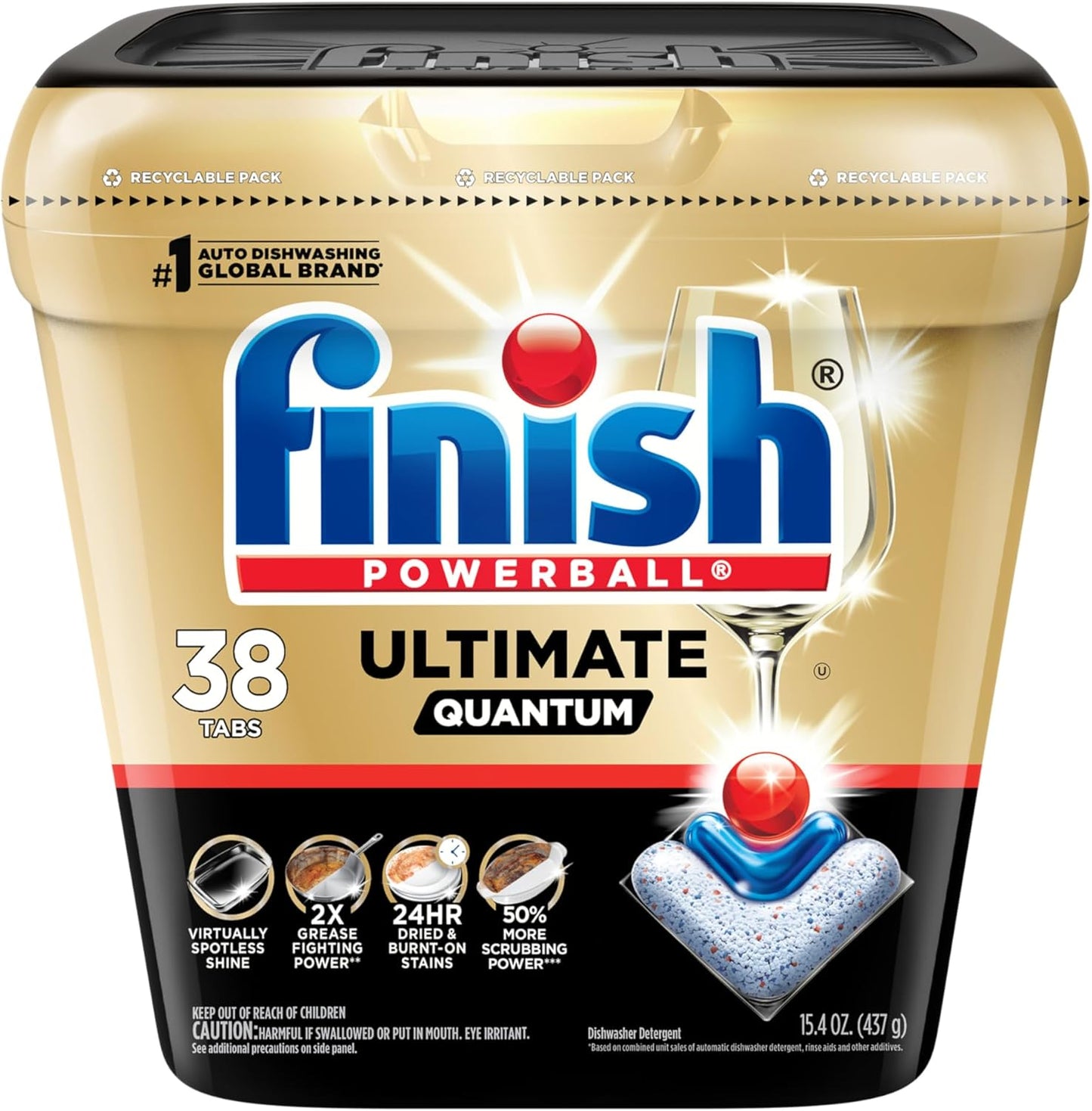 Finish Ultimate Dishwasher Pods, No Pre-Rinse Dishwasher Detergent Soap Removes Burnt-On Stain, with CycleSync Technology, Degreasing & Scrubbing Power, 38 Count