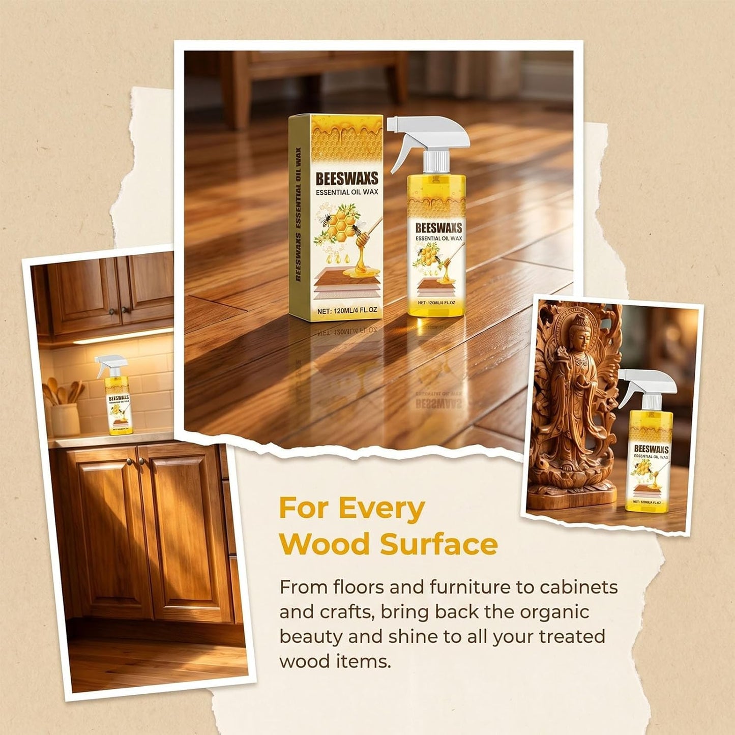 Natural Beeswax Repairing and Care Spray, 2026 Upgraded Beeswax Wood Polish, for Living Rooms, Kitchens, Wood Furniture Floors, Natural Micro-Molecular Spray (1Pcs)