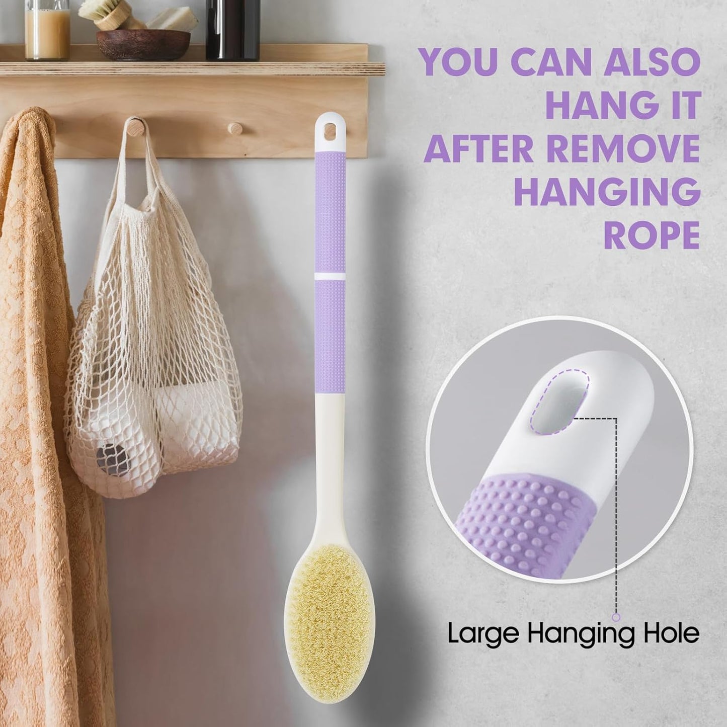 Backski Back Scrubber Anti Slip for Shower, Shower Brush Long Handle with Stiff and Soft Bristles, Body Exfoliator for Bath or Dry Brush(Blue)