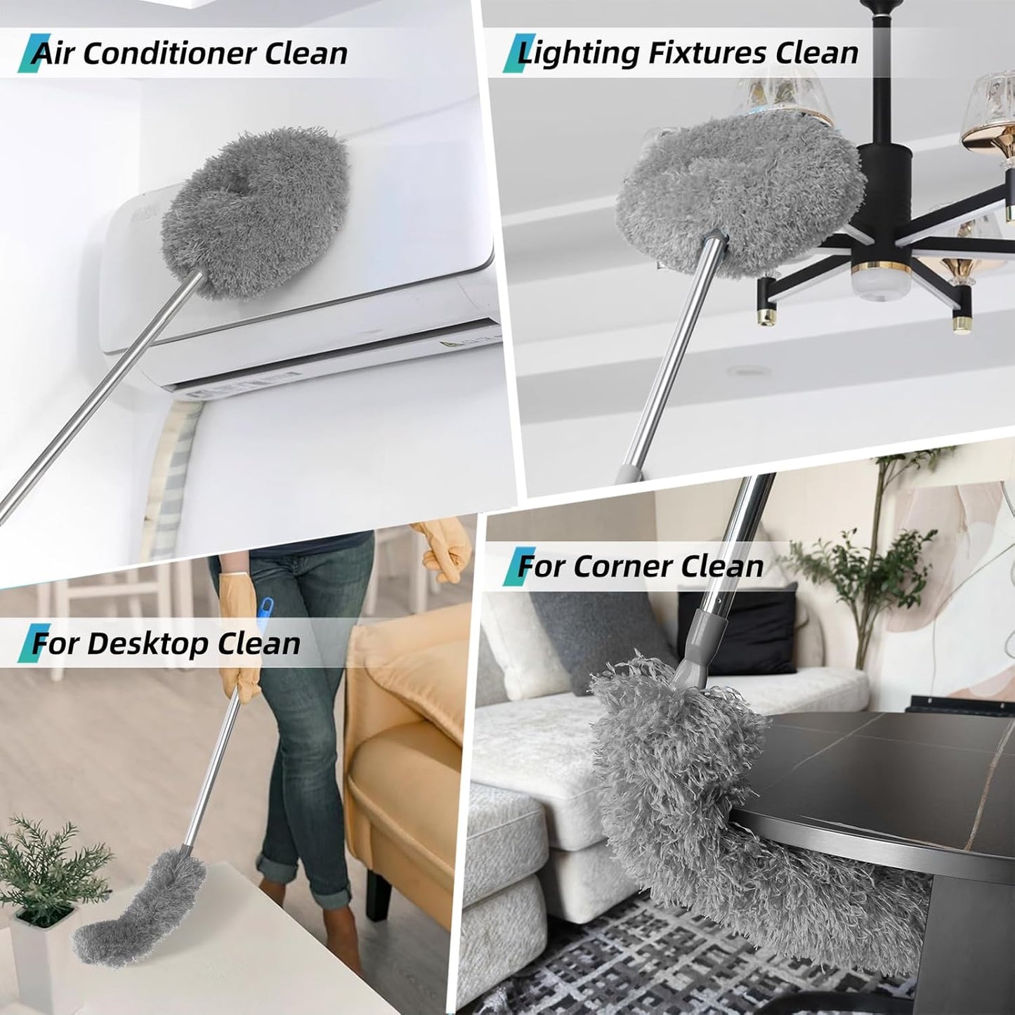 DRQ Ceiling Fan Cleaner Duster, Reusable Microfiber Duster with Extension Pole, 13 to 48 Inch Fan Blade Cleaner, Removable Dusters for Cleaning Walls Bookshelves Door Window Top (Blue)