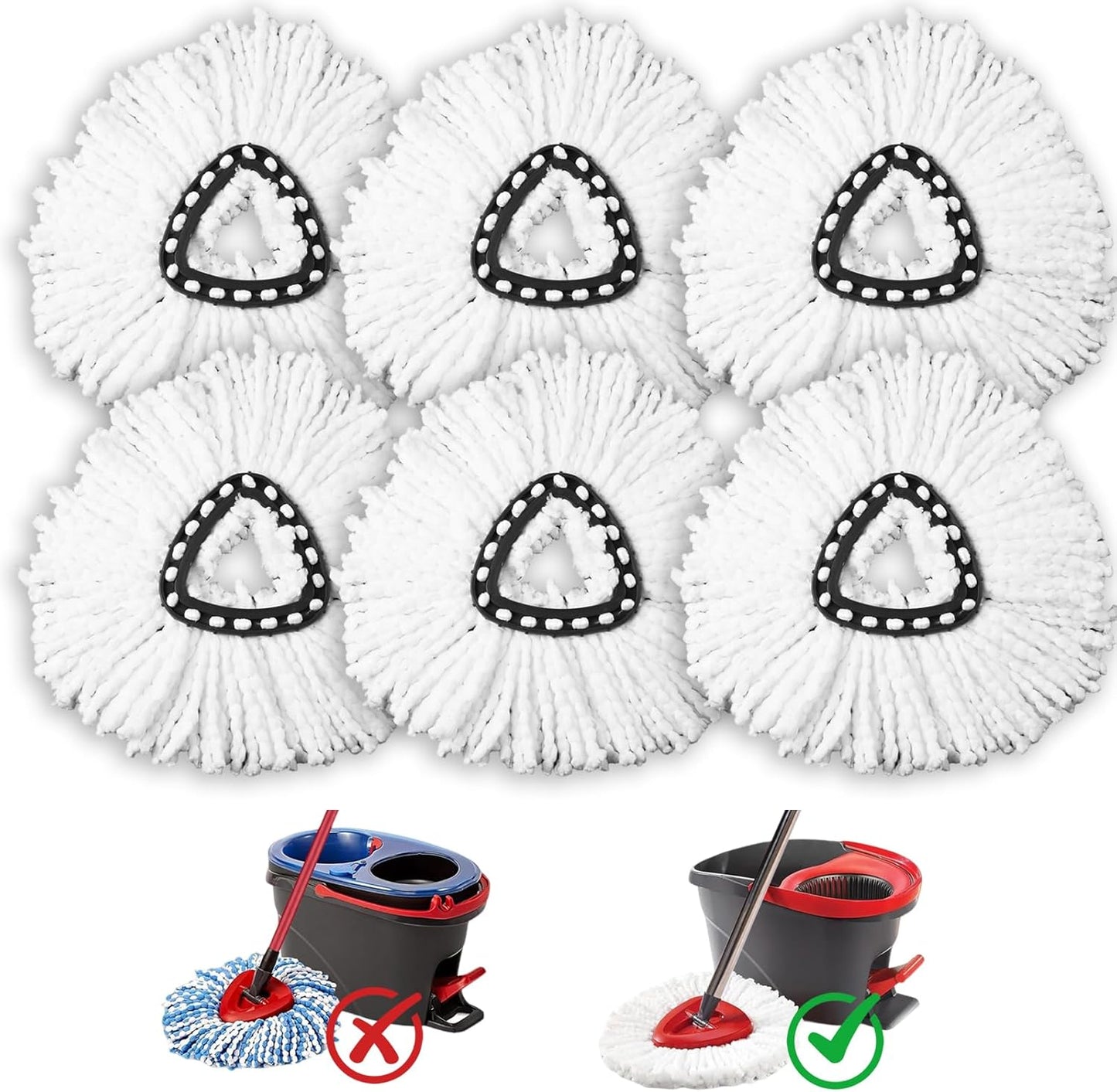 4 Pack Mop Heads Replacements, Compatible with O Cedar Easywring 1-Tank System Easy Wrin Spin Mops, Triangle Swivel Microfiber Mops, Washable & Easy to Replace