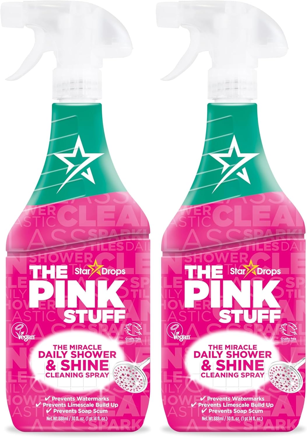 The Pink Stuff Miracle Daily Shower & Shine Spray – 30oz Bathroom Cleaner for Glass, Tile, Mirrors & Chrome – Prevents Soap Scum & Watermarks – No Rinse Spray & Leave Formula