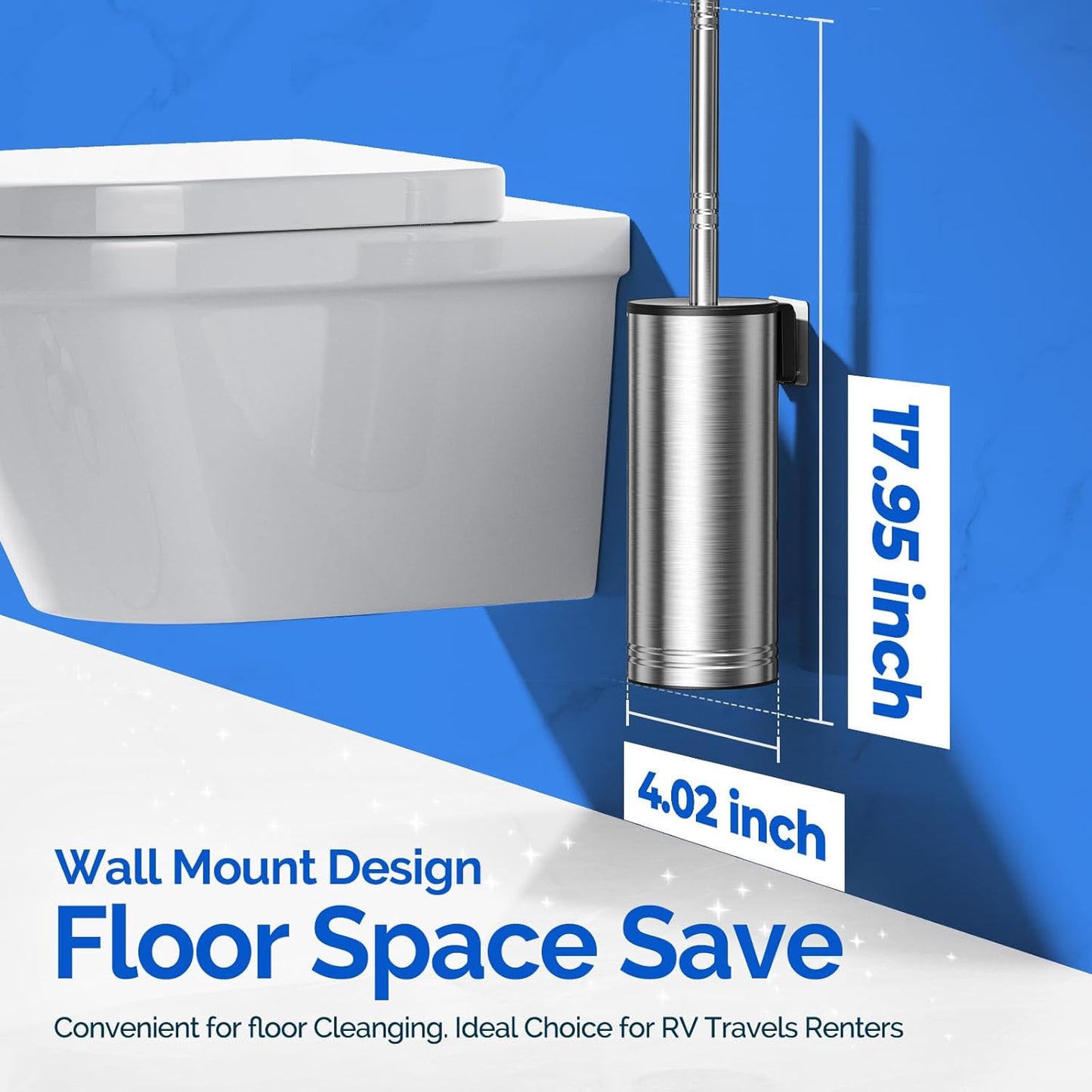 HAMITOR Toilet Brush and Holder Set: 304 Stainless Steel Heavy Duty Deep Cleaning Bowl Cleaner Brush with Curved Bristle - Space Saving Wall-Mounted for Home Apartment Bathroom Accessories Silver