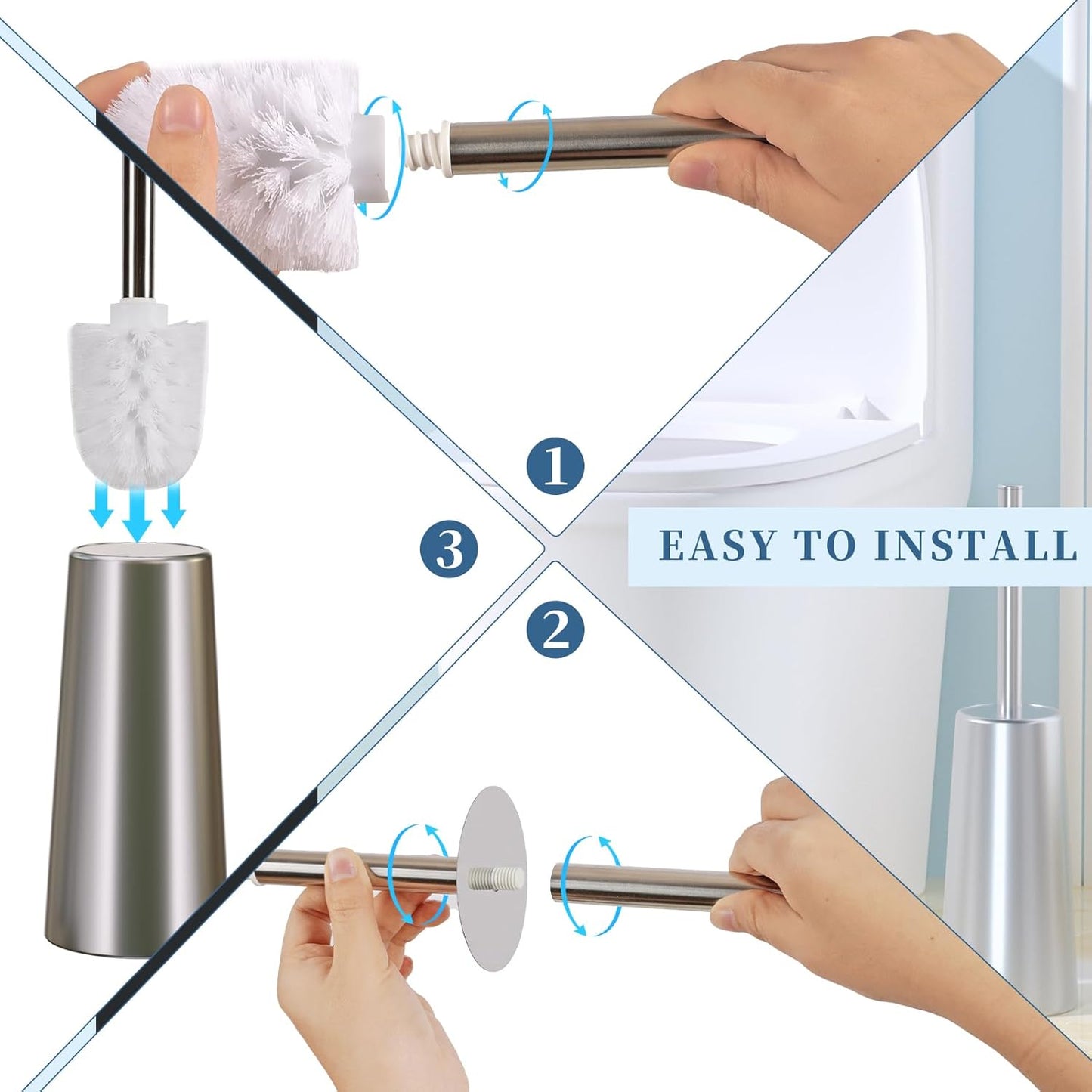 2 Pack Toilet Brush and Holder-with 304 Stainless Steel Long Handle-Toilet Bowl Brush for Bathroom (Champagne Gold)