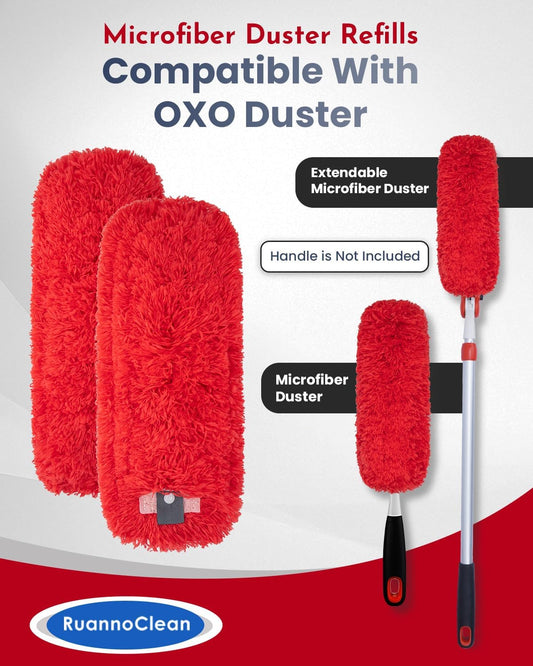 Microfiber Duster Refills Compatible with OXO Good Grips Hand Duster, Reusable Dusters Refill Washable Head Replacement for OXO Extendable Dusters for Cleaning -4 Pack, Red