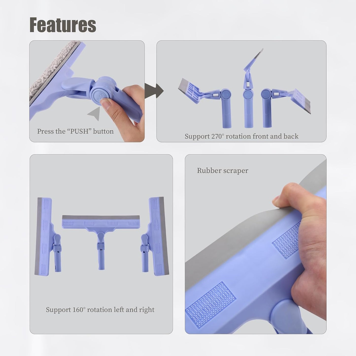 Shower Squeegee for Glass Doors, Cleaning Tile Wall,Car,Windshield Squeegee with 12" Blade and 15" Long Handle Bathroom Cleaner Tool for Household Home Window Mirror,