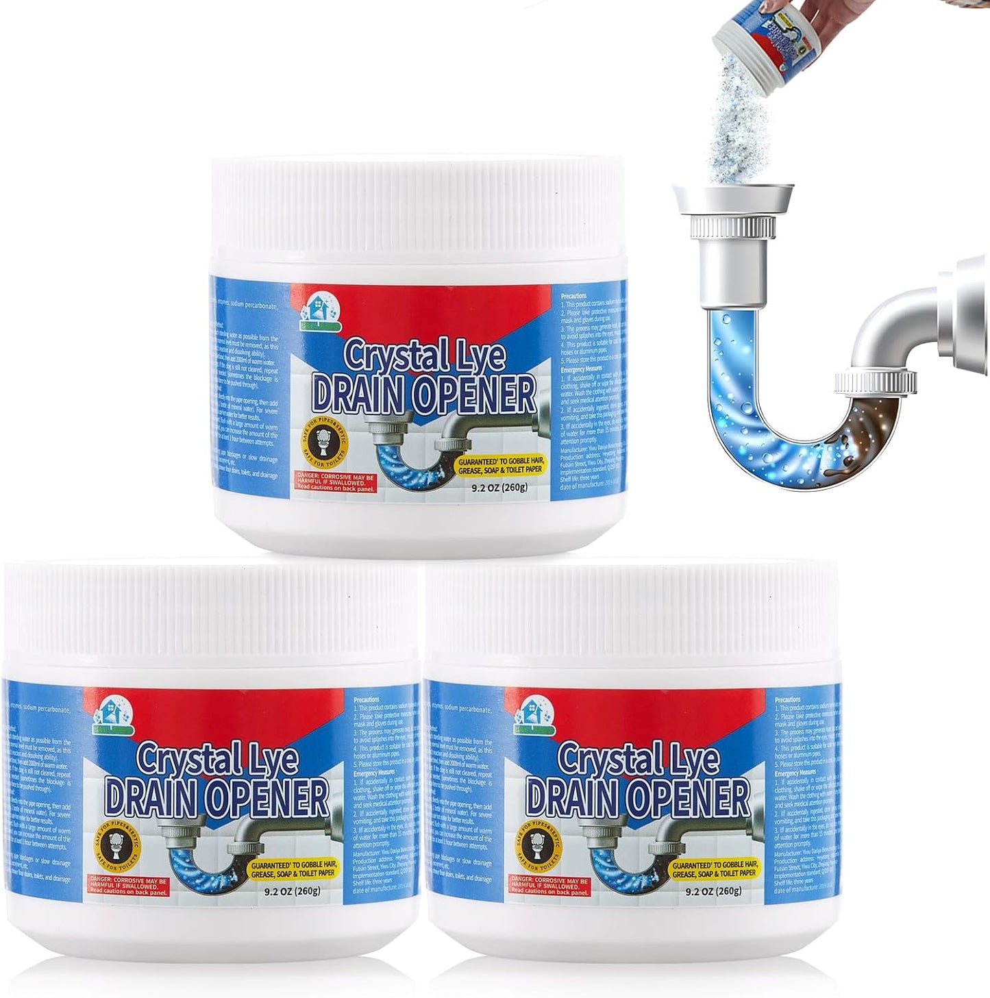BELL BIRD Drain Opener,Powerful Unclogging,Crystal lye, Sodium hydroxide, Unclog drains, Bathroom sinks, Kitchen sinks, Shower pipes (1 PSC, Gram, 260)