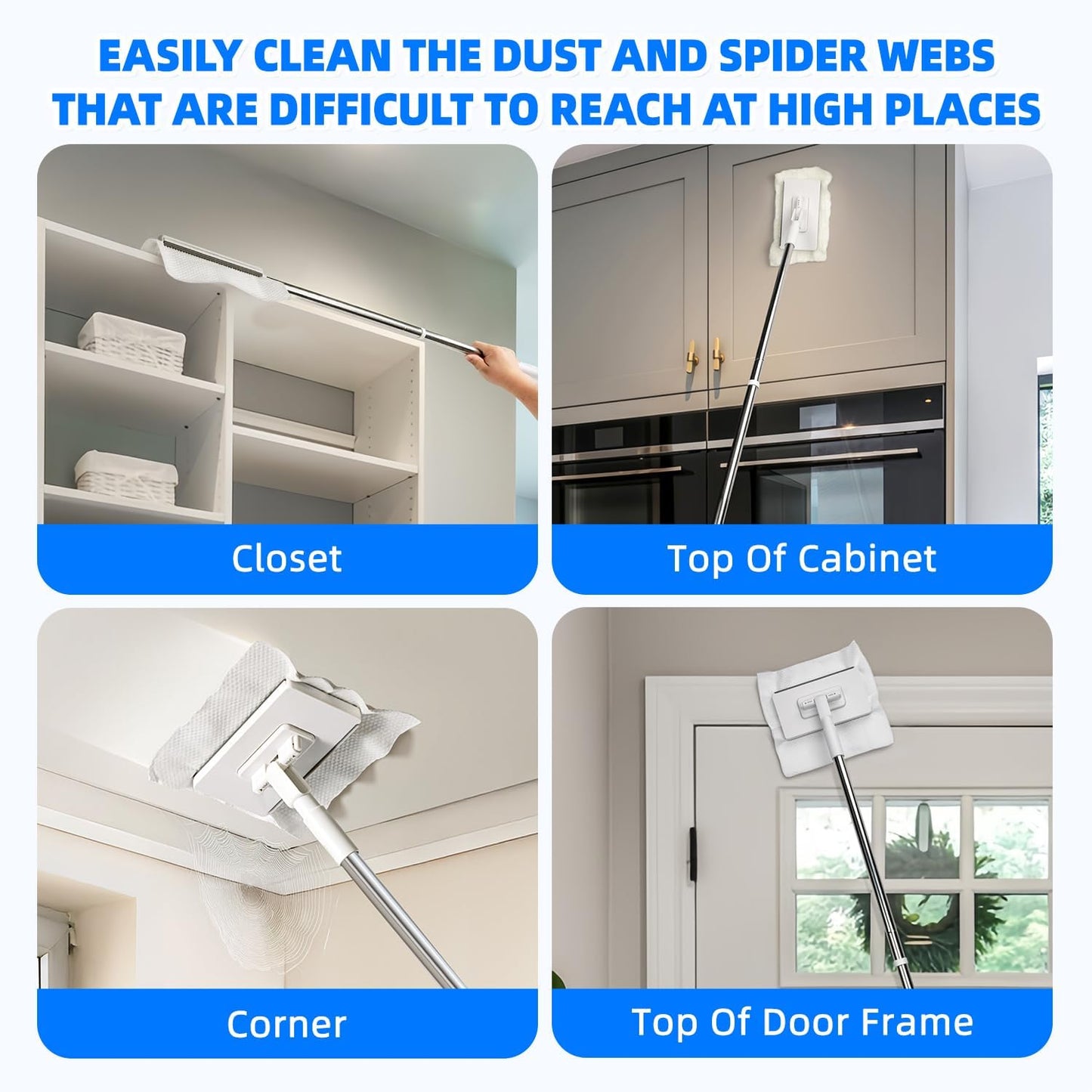 Press Grip Mini Mop, Zero-Touch Gap Dust Cleaner with 39in Lazy Mop & Hands-Free Lock Head, Disposable Dust Mop for House Wall Bathroom Toilet Corners Multi Surface Cleaning with 5 Cloths