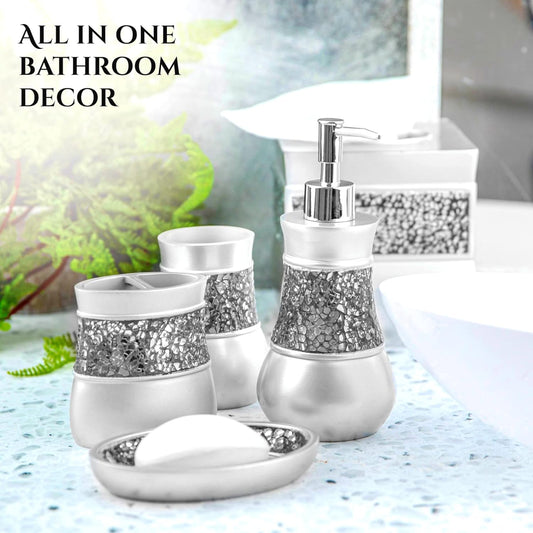 Creative Scents Crackled Glass Toilet Brush with Holder - Silver Toilet Bowl Cleaner Brush and Holder - Good Grip, Deep Cleaning, Decorative Design Compact Toilet Bowl Scrubber