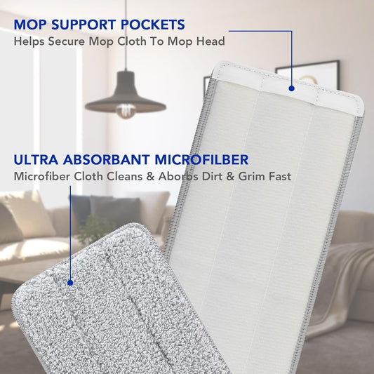 Microfiber Cleaning Pads: 10 Pack 13" X 4.9" Washable for Floor Cleaning Compatible with Tethys & Most 13 Inch Flat Mops - Replacement for Mop Bucket Set