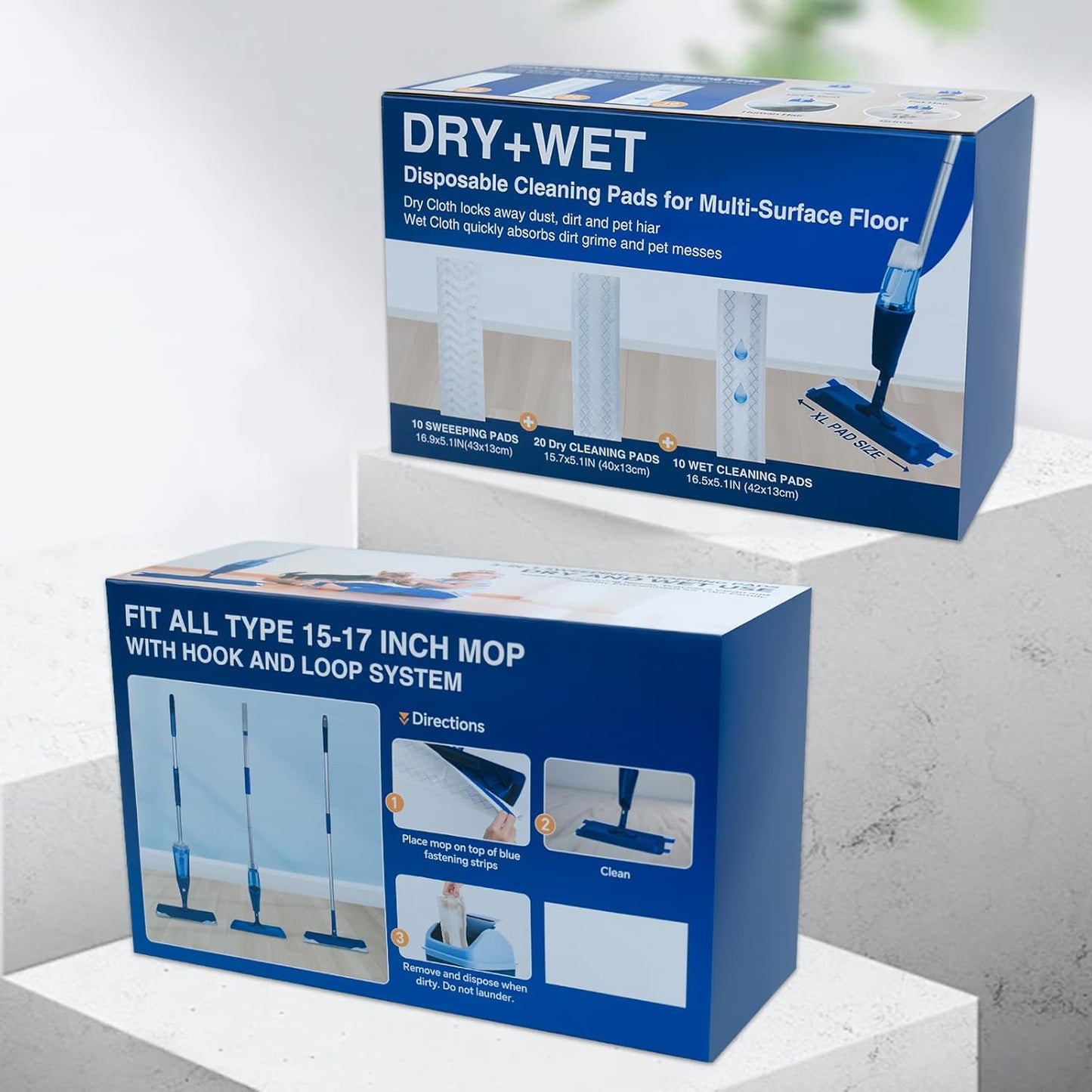 40 Count Dry+Wet Hardwood Floor Cleaner Pads for Bona Mop Replacement Pads XL Disposable Wet Cleaning Pad Multi Surface Floor Pads Refill Compatible with Bona, Rubbermaid, Libman and Swiffer Power Mop