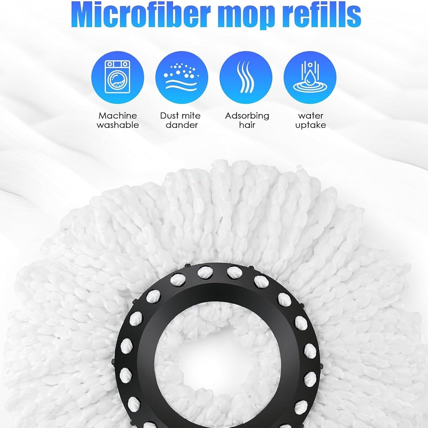 Spin Mop Replacement Head for 360 Spin Mop Bucket with Wringer Set Systems, Microfiber Spin Mop Refills,Easy Cleaning Round Shape Standard Size (4)