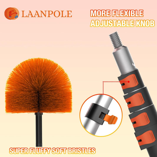 LAANPOLE 20FT Cobweb Duster with Extension Pole, Spider Web Brush for Cleaning Extendable, Professional Ceiling and Corner Dusters for Outdoor Indoor Use