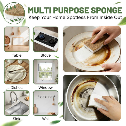 12 Pack Biodegradable Kitchen Dish Sponges, Natural Plant-Based Coconut Fiber and Compostable Cellulose Sponge, Non-Scratch Heavy Duty Scrub Sponges for Non-Stick Cookware, Kitchen Household Cleaning