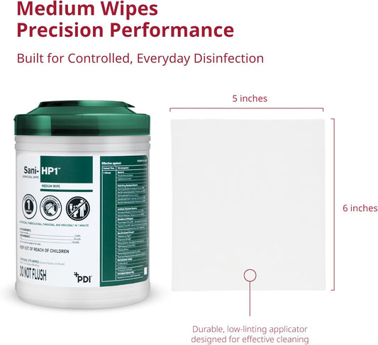 Sani-HP1 Hydrogen Peroxide Disinfectant Wipes, 275 Count Canister, 6" x 5" Wipes, 1-Minute Contact Time, No PPE Required, Hard Surface Cleaning Wipes for Healthcare and Home