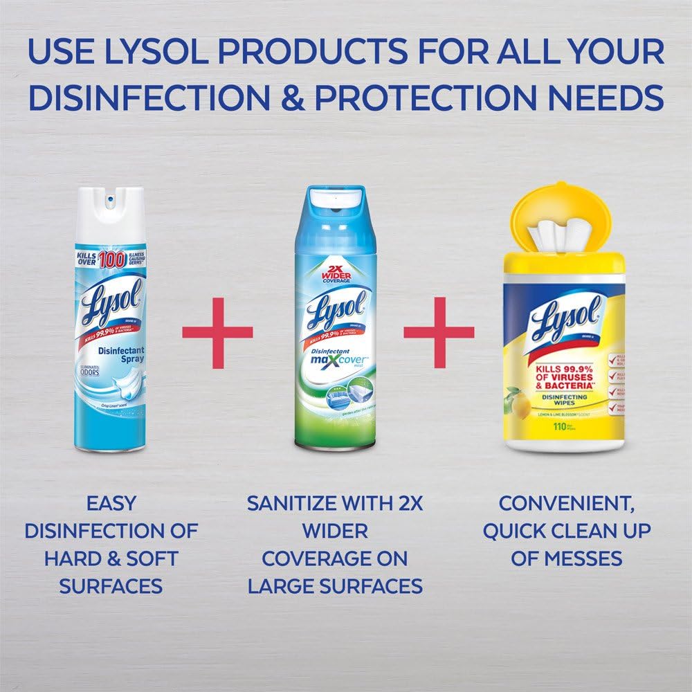 Lysol Disinfectant Spray, Household Essential Cleaning Supplies, Multi-Purpose Room Spray, Antibacterial Sanitizer Spray, Upholstery Deodorizer, Home and Bathroom, Crisp Linen,19 Fl Oz (Pack of 12)