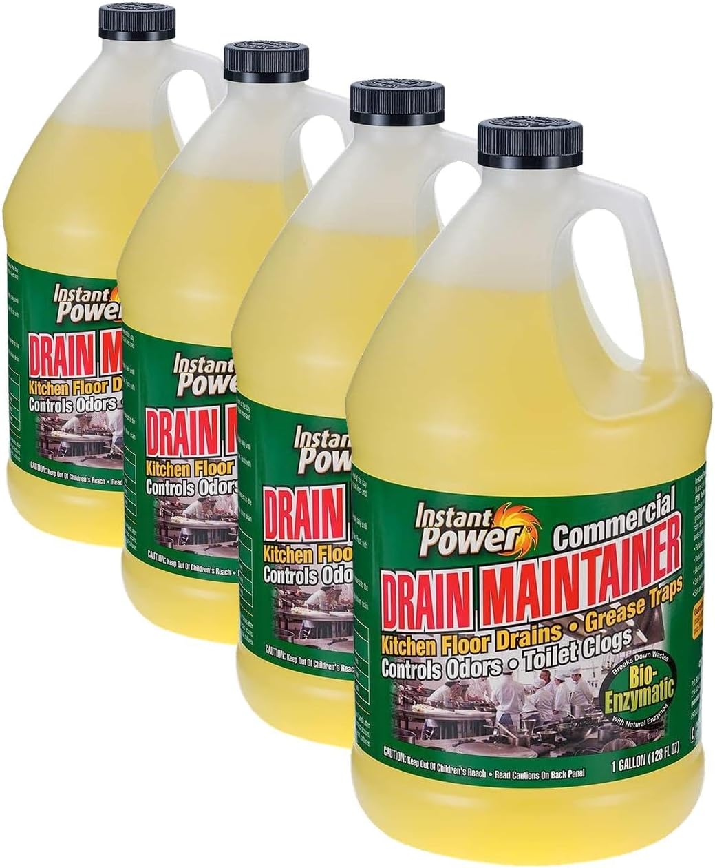 Instant Power Commercial Drain Maintainer - Liquid Enzyme Clog Remover, Cleans and Deodorizes, Reduces Drain Blockages, 1 Gal