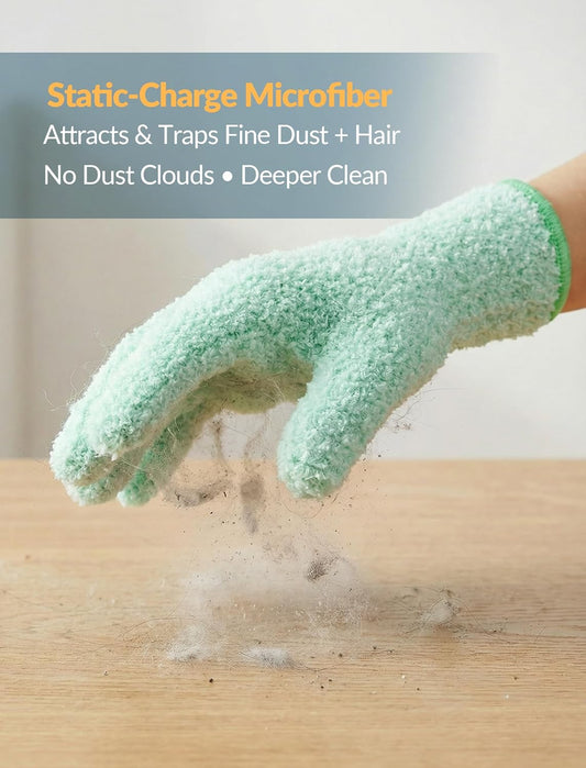 NiHome 4 Pairs Microfiber Cleaning Gloves - Electrostatic Dusting & Scratch-Free Wiping Gloves for Blinds, Furniture, Glass and Keyboards - Flexible & Reusable