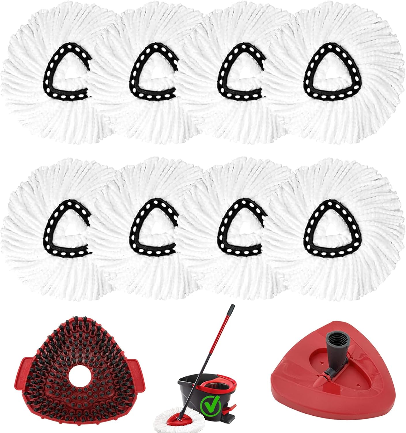 6Pcs Mop Heads Replacement,Spin Mop Replacement Head Compatible with Cedar Easywring 1-Tank System,Including 4 Spin mop Replacement Heads,1 Brush Head and 1 Base(Machine Washable & Easy to Replace)