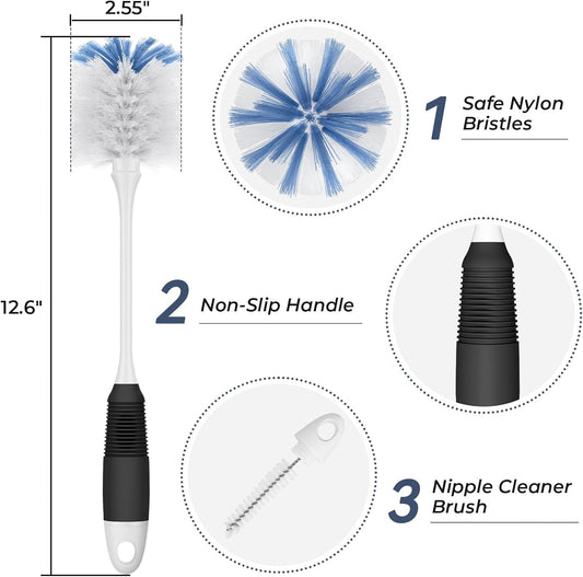 Amazer Bottle Brush Cleaner, Long Flexible Handle Bottle Brush Scrub for Water Bottles, Glasswares, Tumblers, Travel Coffee Mugs, 2 Pack