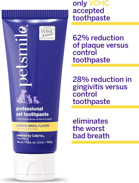 Petsmile Professional Pet Toothpaste for Cats & Dogs - VOHC Accepted Toothpaste - Clinically Proven to Control Plaque & Tartar Calprox Formula (London Broil, 4.2 Oz)